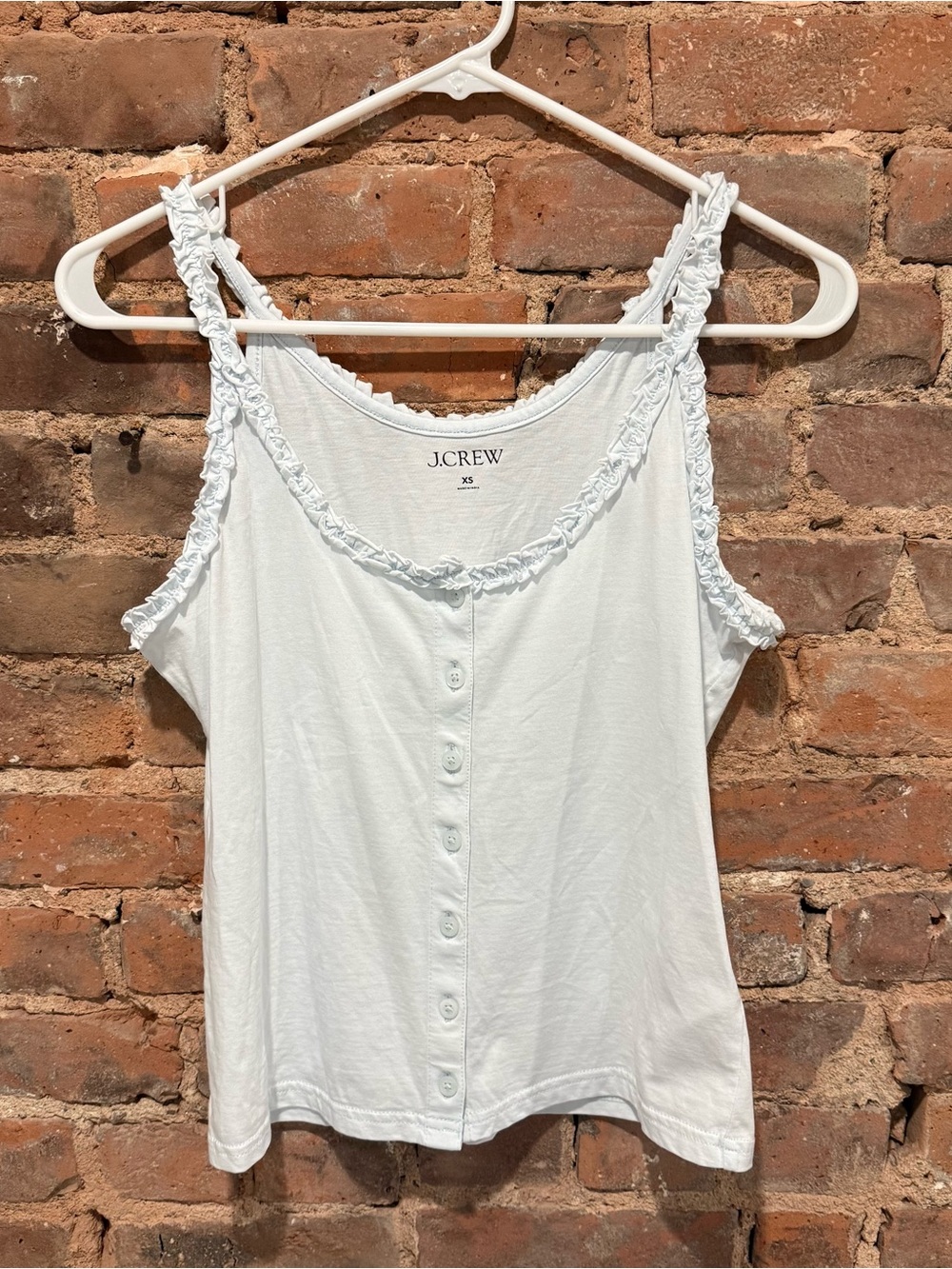 J. Crew Pale Blue Cotton Ruffle Trim Tank Top